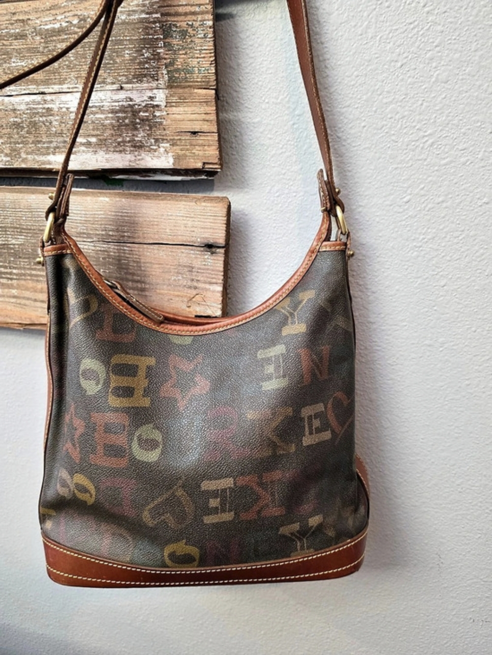 Dooney & Bourke Vintage Multicolor Monogram Hobo Brown & Multicolor